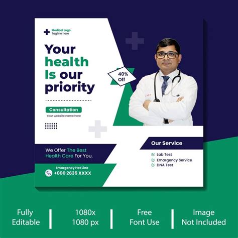 Premium Vector Healthcare Banner Or Square Or A4 Flyer With Doctor Theme For Social Media Post