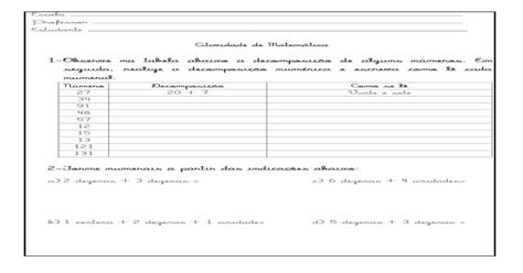 Atividade De Composição E Decomposição Numérica Pdf Document