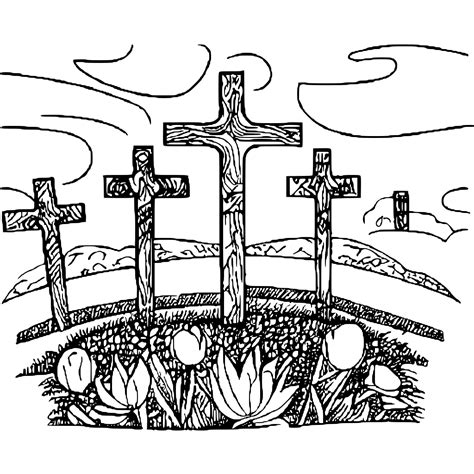 Crosses On A Hill Coloring Page Creative Fabrica