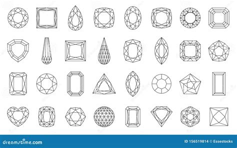 Diamond Gem Jewel Gemstone Line Icon Vector Set Stock Vector