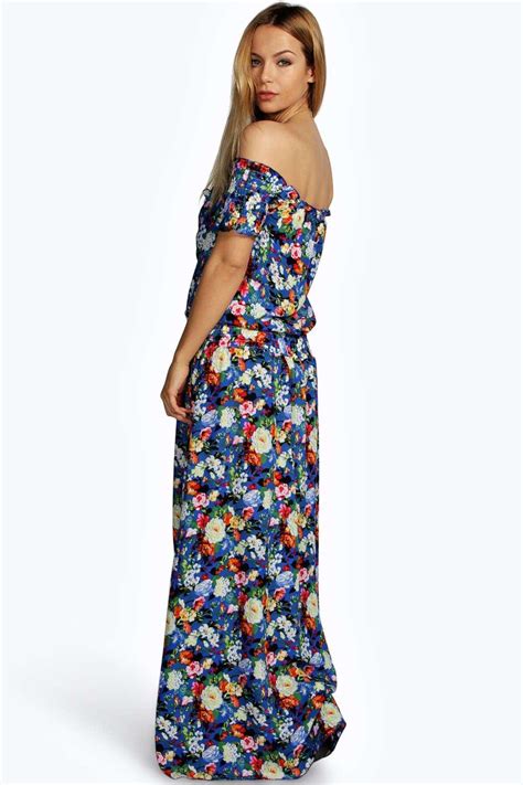 Boohoo Womens Bea Woven Floral Off The Shoulder Maxi Dress Ebay