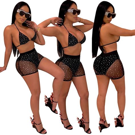 Sexy Mature Women Two Piece Bikini Mesh Swimwear