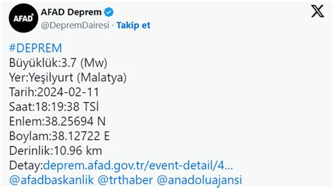 Malatya Da Korkutan Deprem AFAD Duyurdu