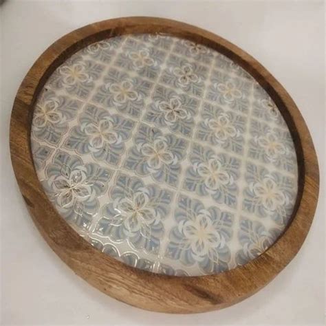 Natural Finish Brown Round Wooden Serving Tray, For Home, Size: 12inch ...