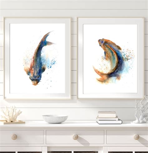 Aquarell Fisch Druck Set Von 2 Wand Kunstdrucke KOI Fisch Etsy