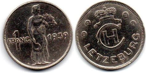 Luxembourg 1 Franc 1939 VF MA Shops