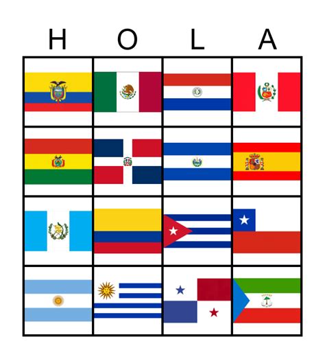 Las Banderas de Hispanoamérica Bingo Card