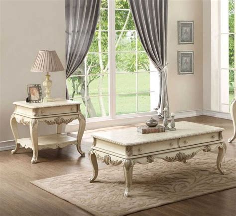 Acme Furniture Ragenardus Antique White 3pc Coffee Table Set Acme