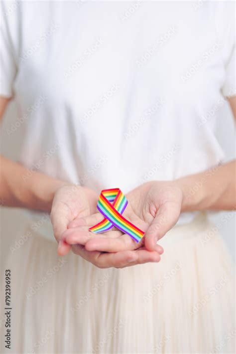 LGBT Pride Month Concept Or LGBTQ Or LGBTQIA With Rainbow Ribbon For