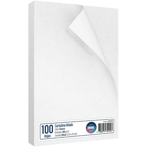 Papel Cartulina Hilada Tamaño Oficio 180 g m² Blanco Paquete de 100