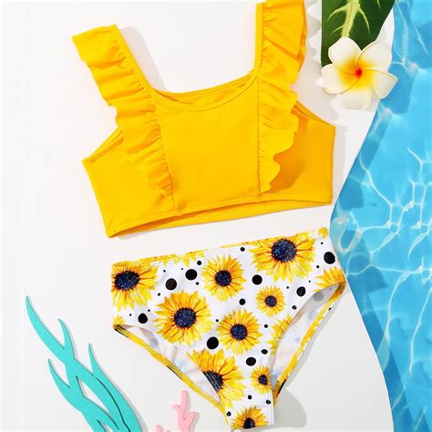 Huilaibazo Girls Swimsuit Ruffles Swimwear Outfits Hollow Bikini Summer