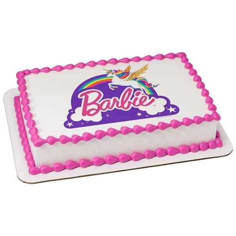 Barbie Unicorn Rainbow Quarter Sheet Edible Cake Topper Each