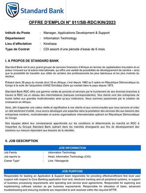 Mediacongo Net Offre D Emploi Manager Applications Development