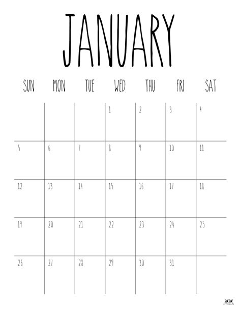 January Calendars Free Printables Printabulls