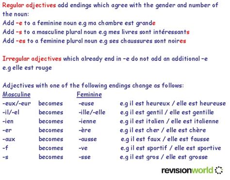 Adjectives Gcse Revision French Grammar Adjectives Revision World