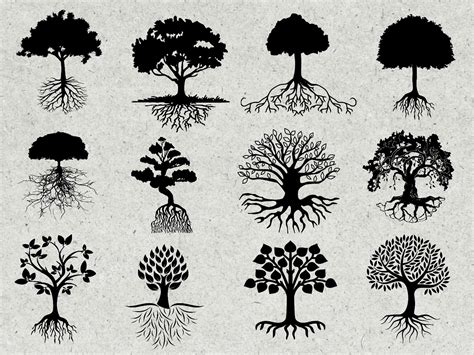 Tree With Roots Svg Bundle Tree Roots Svg Silhouette Etsy