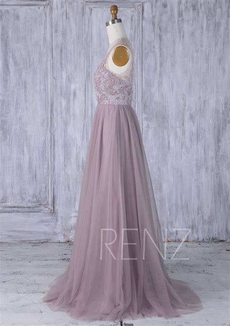 Bridesmaid Dress Long Boho Beaded Mauve Wedding Dress Lace V Etsy