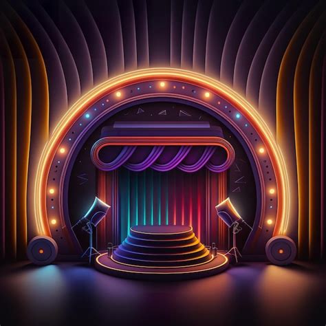 Premium Photo | A colorful lit stage with a stage and lights on it.