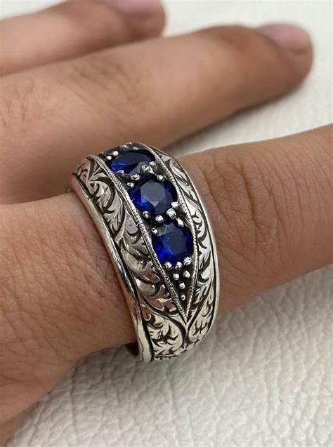 Handmade Silver Mens Ring Handmade Silver Ring Sapphire Etsy