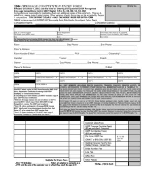 Fillable Online Dressage Competition Entry Form Fax Email Print