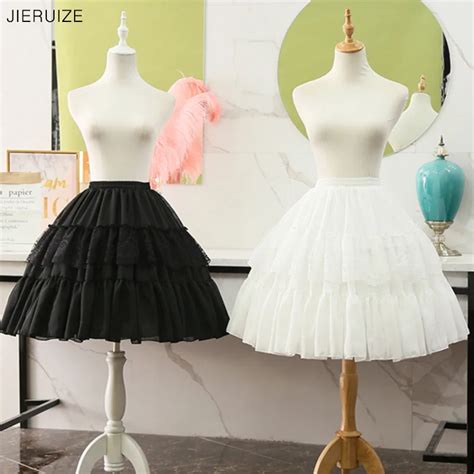 JIERUIZE Lolita Cosplay Petticoats White Black Chiffon Lace Short Ball