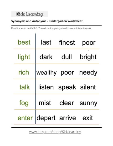 Synonyms Worksheets For 2nd Grade Synonyms And Antonyms 57 Off