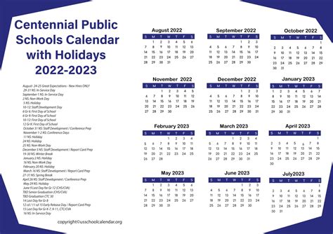 Centennial Public Schools Calendar with Holidays 2023