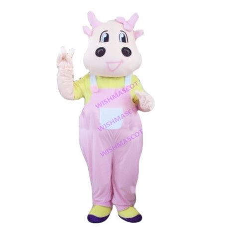 Pink Cow Mascot Costume In Photo Pose