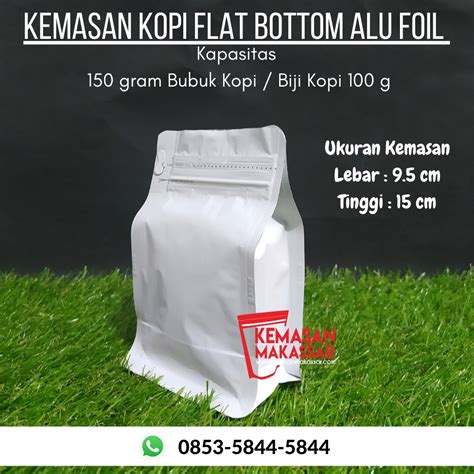 Jual Kemasan Kopi Bubuk Flat Bottom Putih 100 150 Gr Isi 100 Pcs