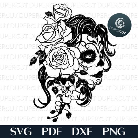 Female Sugar Skull Svg Pdf Dxf Dupercut