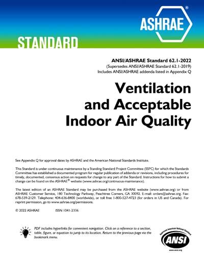 ANSI ASHRAE 62 1 2022 Ventilation And Acceptable Indoor Air Quality