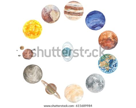 Watercolor Solar System Planets Stock Illustration 615689984