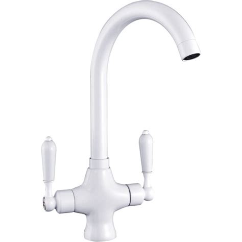 Funime Traditional Kitchen Sink Mixer Taps White Elegant Ceramic Dual