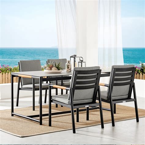 Crown 5pc Black Aluminum and Teak Outdoor Dining Collection - Las Vegas ...