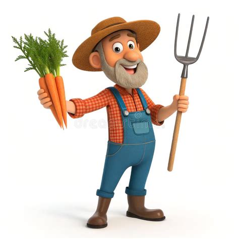 Cartoon Farmer Holding A Carrot And A Pitchfork Stock Image Image Of