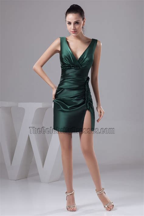 Sexy Short Dark Green V Neck Party Cocktail Dresses Thecelebritydresses