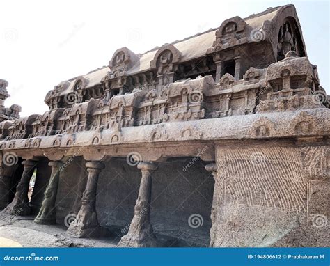 Monolithic Rock Cut Cave Temples In Mahabalipuram Tamil Nadu Stock