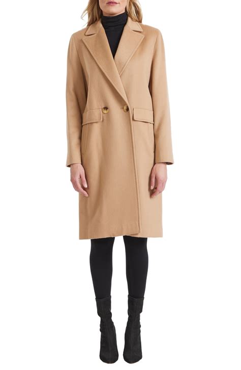 Sofia Cashmere Pickstiched Double Breasted Cashmere Coat Camel