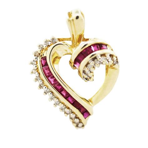 14k Yellow Gold Ruby And Diamond Heart Pendant