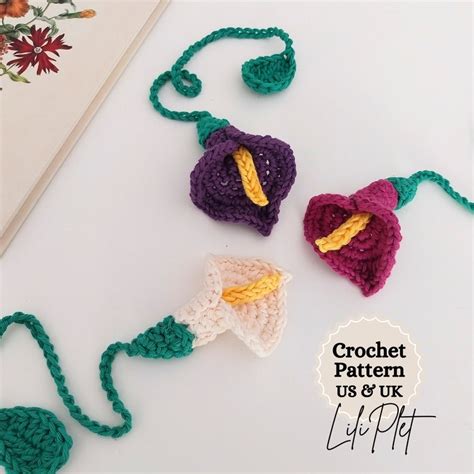 Calla Lily Bookmark Crochet Pattern Easy Flower Bookmark Tutorial Pdf Instant Download Etsy