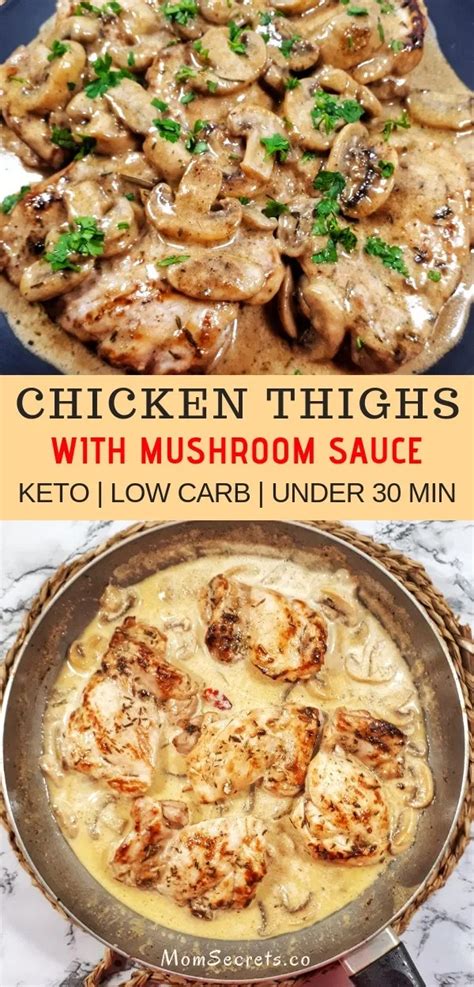 Keto One Skillet Chicken Thighs With Mushroom Sauce Recipe Keto Recipes Dinner Chicken