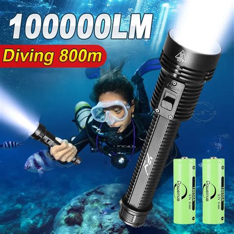 New 100000LM Professional Diving Flashlight High Power IPX8 Underwater