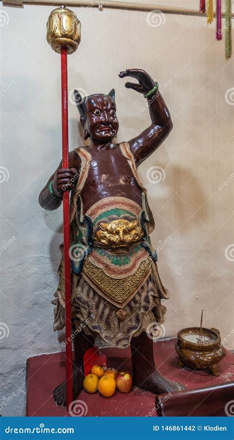 Statue Of Brown Guardian At Kwan Tai Taoist Temple In Tai O Hong Kong