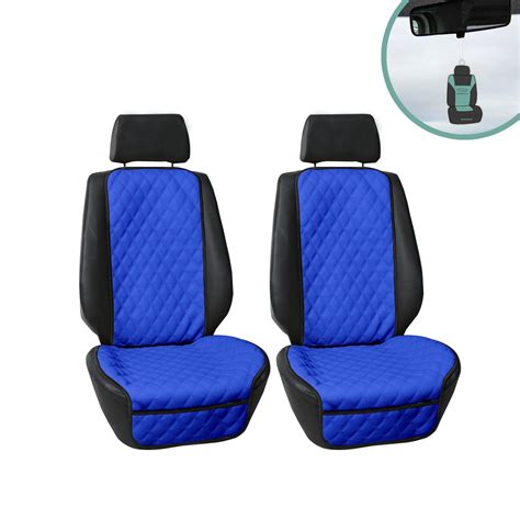 Fh Group Faux Leather Car Seat Protectors Universal Fit 2pc Blue With Air Freshener