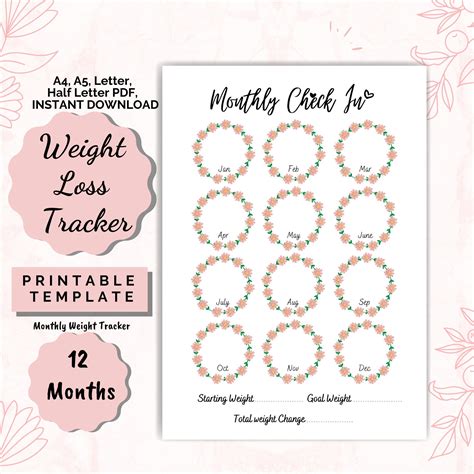 Weight Tracker 12 Month Weight Loss Chart Motivational Chart Weight