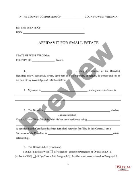 West Virginia Small Estate Affidavit For Estates Under Statutory Amount