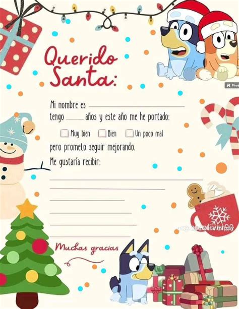 Carta Para Santa Claus De Bluey Plantillas Sencillas Para Editar E