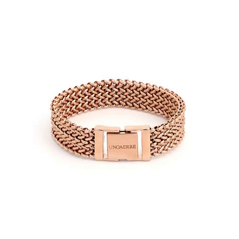 Bracciale Unoaerre In Bronzo Rosa Rigido Con Tessuto Chicco Di Riso