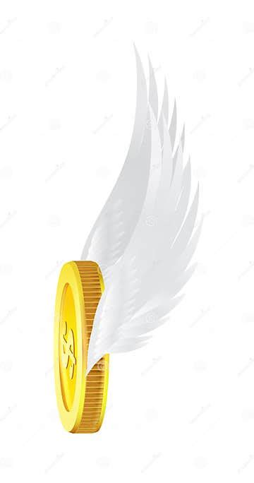 Flying Golden Coin With Wings Isolated On A White 3d Vector Stock