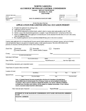 2017 Form NC ABC Commission Application For Limited Special Occasion